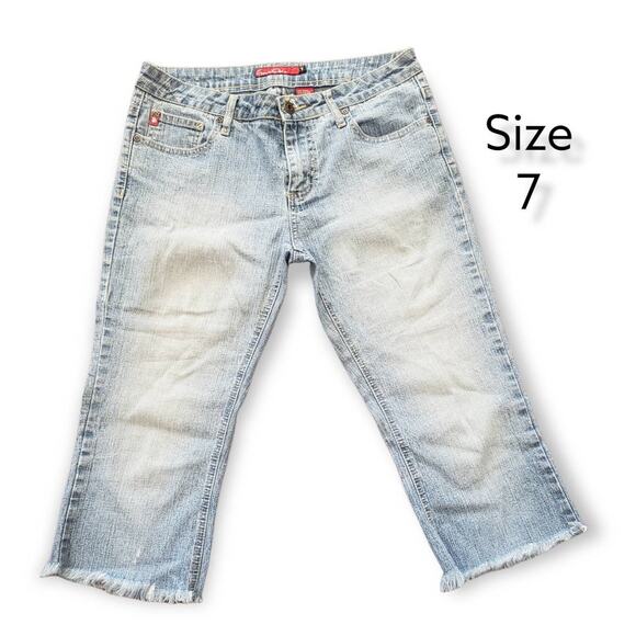 South Pole Junior Collection White Wash Blue Denim Capri Jeans - Size 7 - Picture 6 of 6